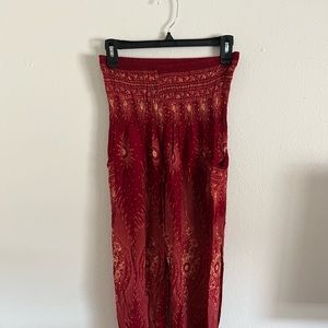 Yoga Pants Red and Gold Floral Design